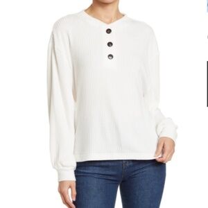 Como Vintage Ribbed Long Sleeve Henley Top (White/XS)